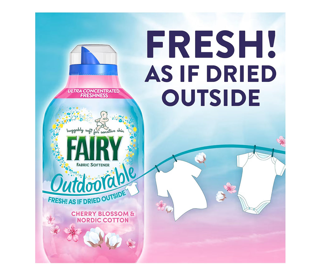 Fairy Outdoorable Fabric Conditioner Cherry Blossom and Nordic Cotton 424 Washes 8x53 For Sensitive Skin, Dermatologically Tested, Ultra Concentrated Formula