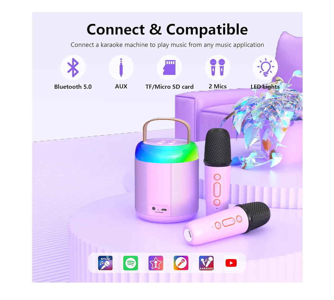 Onihan Karaoke Machine for Kids with 2 Microphones, Portable Kids Karaoke Machines for Girls with LED Party Lights,Girls Toys Birthday Gifts for Kids Age 14-18 (Purple 2 Mic
